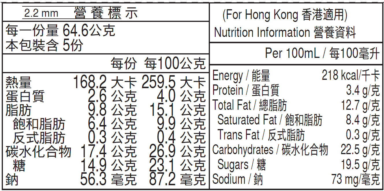 TIRAMISU Pint Nutrition